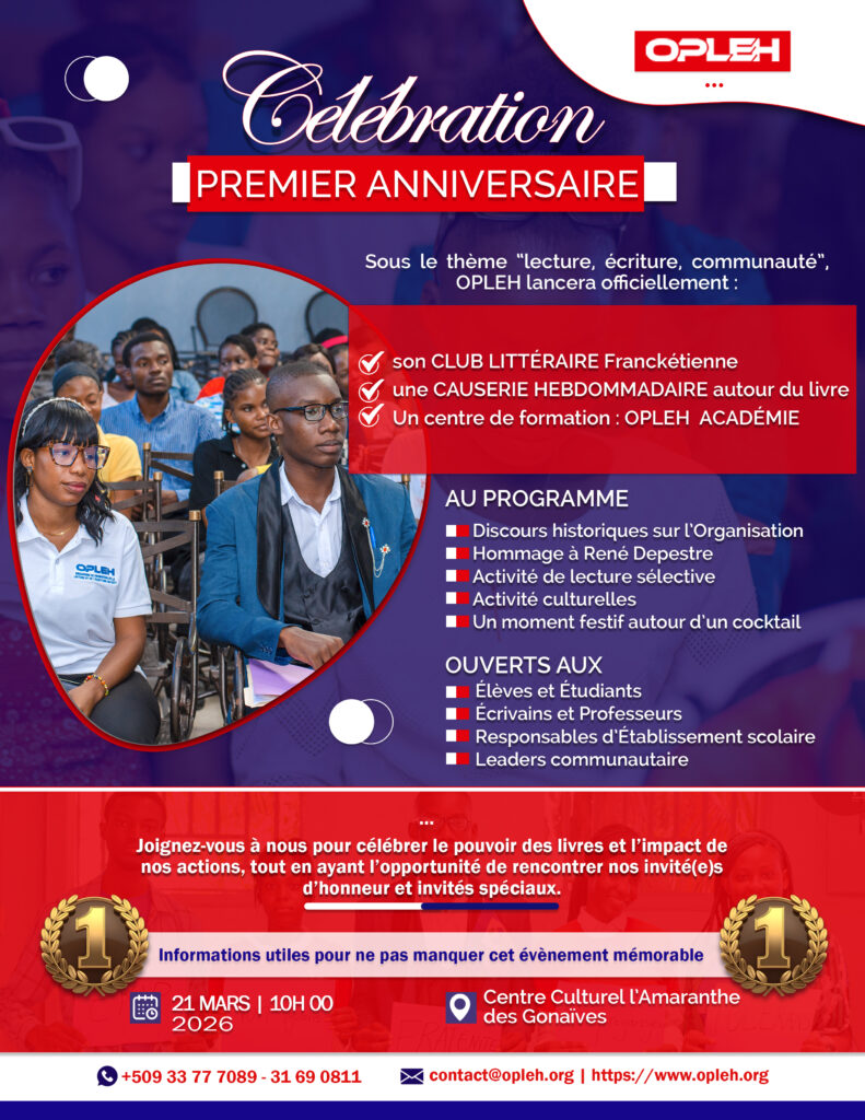 OPLEH fête son anniversaire et lance son club littéraire FRANCKÉTIENNE